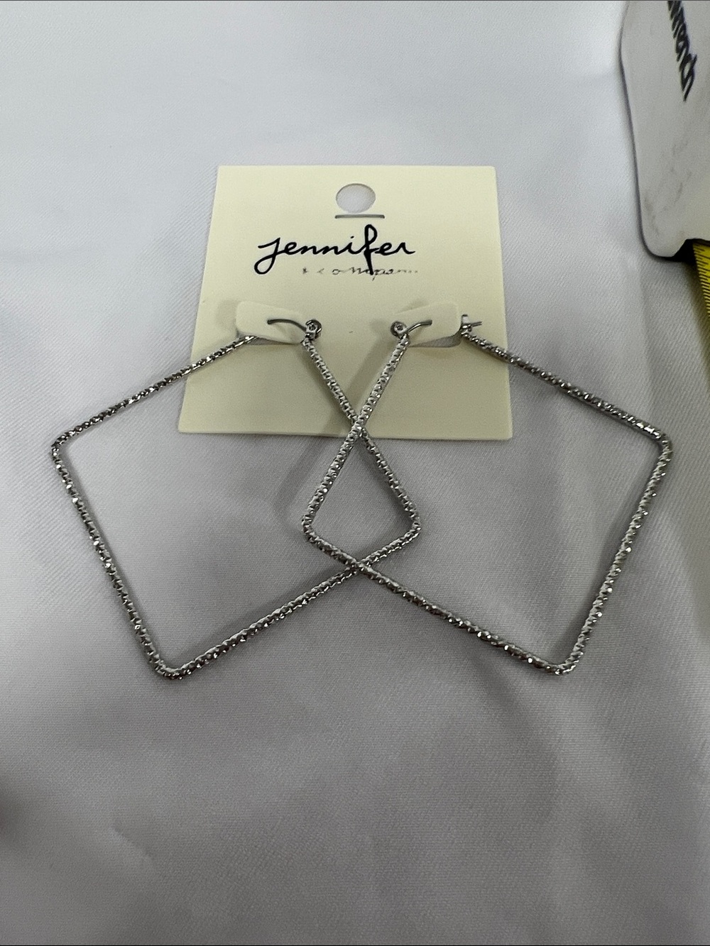 Jennifer Lopez Silver Textured Geometric Diamond Hoop Earrings